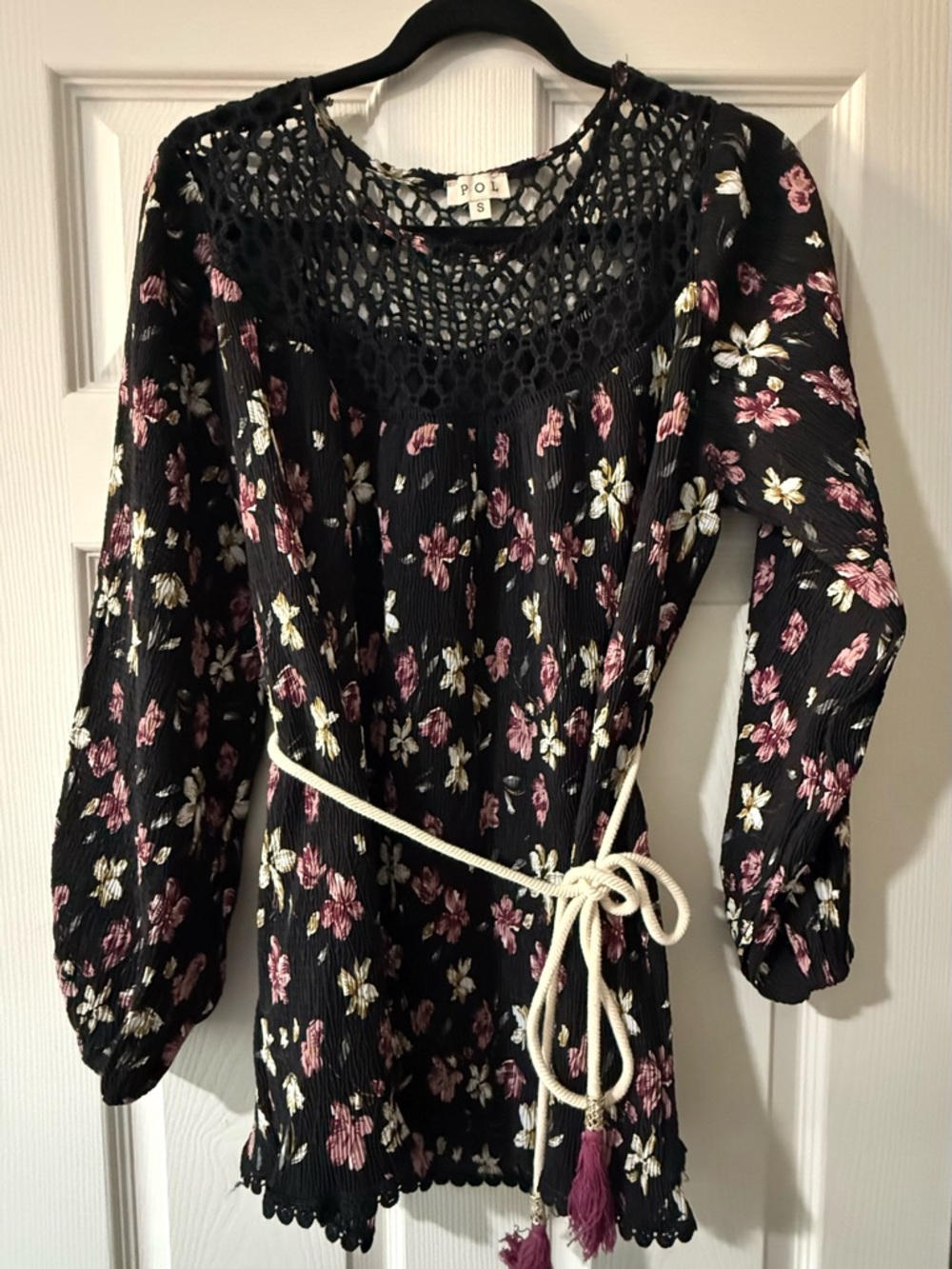 POL black with floral print top Size Small